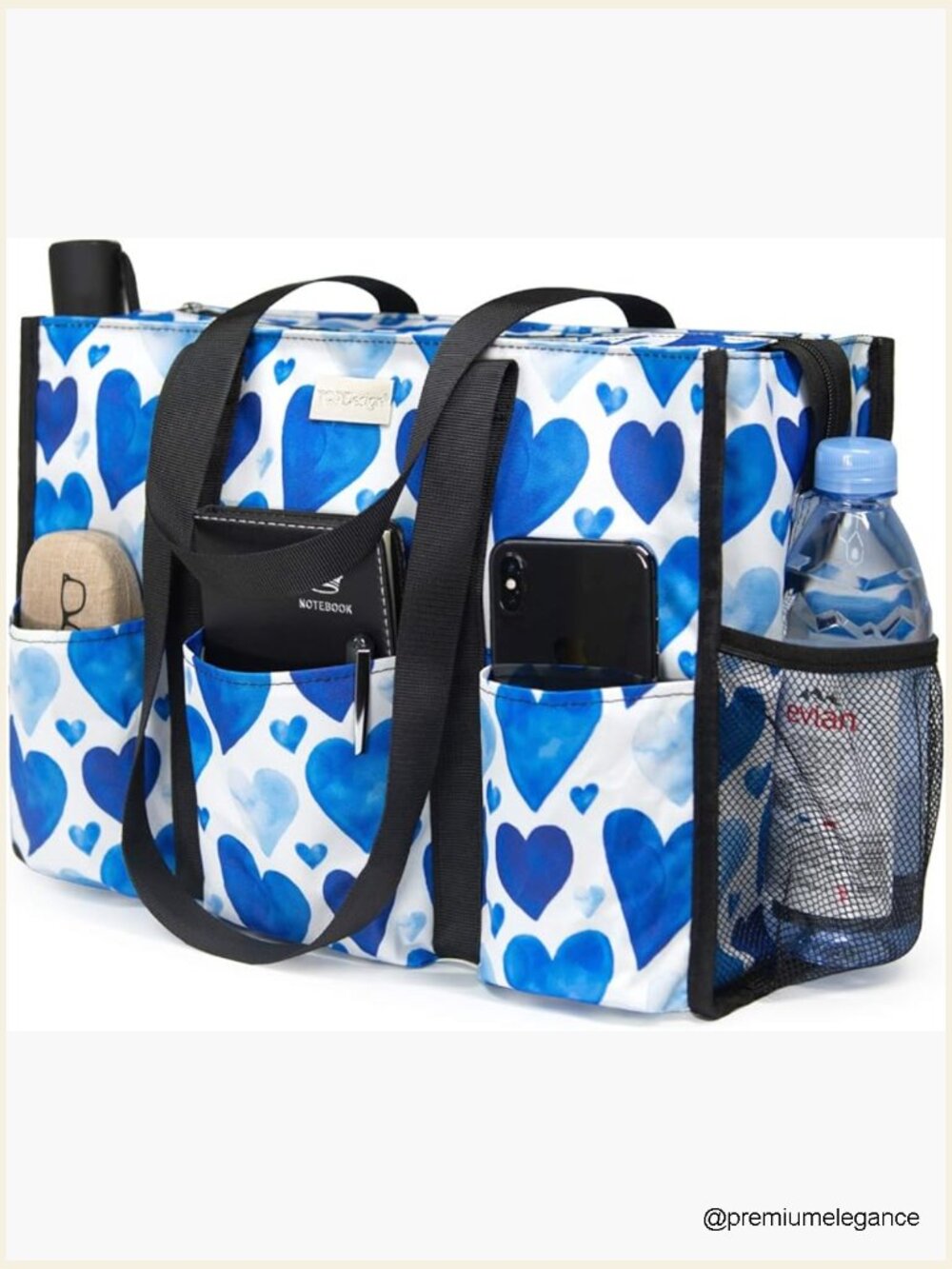 Utility Water Resistant Tote Bag with 13 Pockets, Zipper Closure